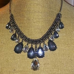 Statement necklace Smokey and clear rhinestones
